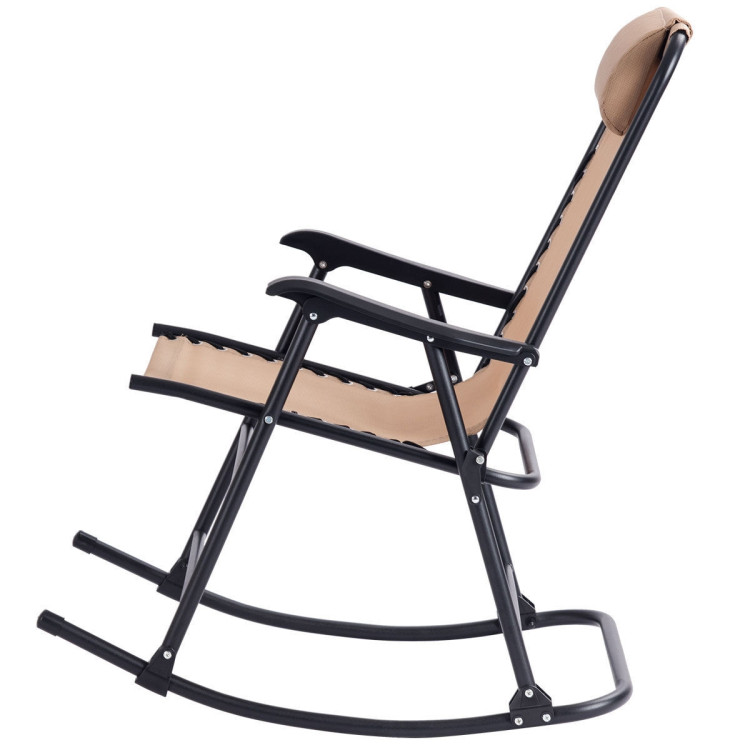 Outdoor Patio Headrest Folding Zero Gravity Rocking Chair-BeigeCostway Gallery View 5 of 10