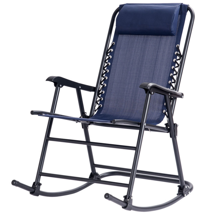 Outdoor Patio Headrest Folding Zero Gravity Rocking Chair-BlueCostway Gallery View 3 of 10