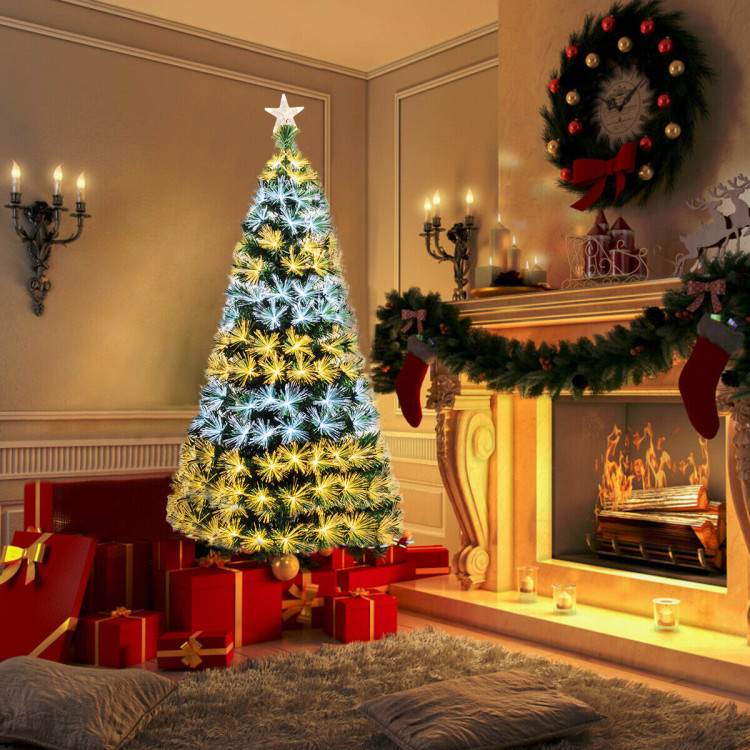 7 Feet Double-color Lights Fiber Optic Christmas Tree - Costway