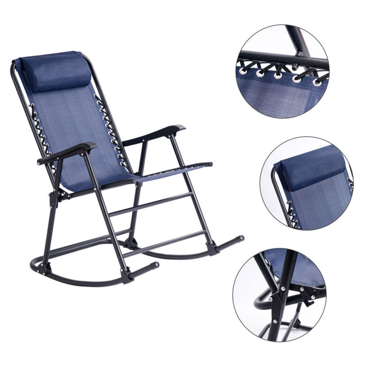 Outdoor Patio Headrest Folding Zero Gravity Rocking Chair-BlueCostway Gallery View 6 of 10