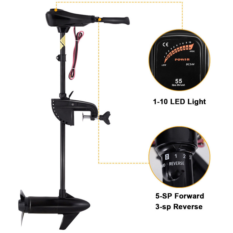 New 55lbs Freshwater Transom Mounted Trolling Motor 36" ShaftCostway Gallery View 8 of 12