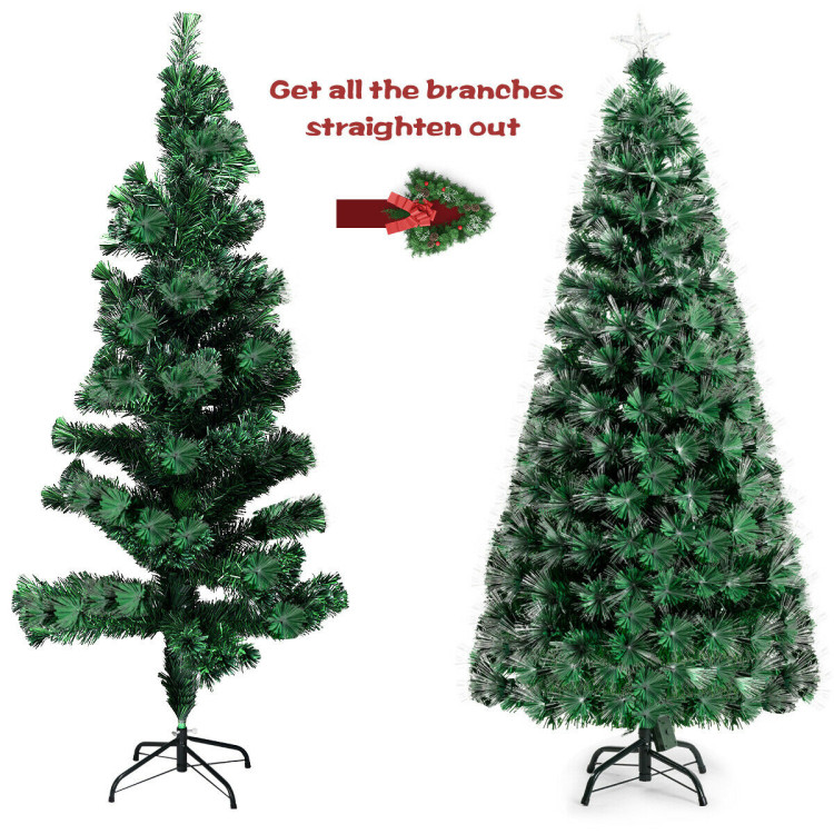 7 Feet Double-color Lights Fiber Optic Christmas Tree - Costway