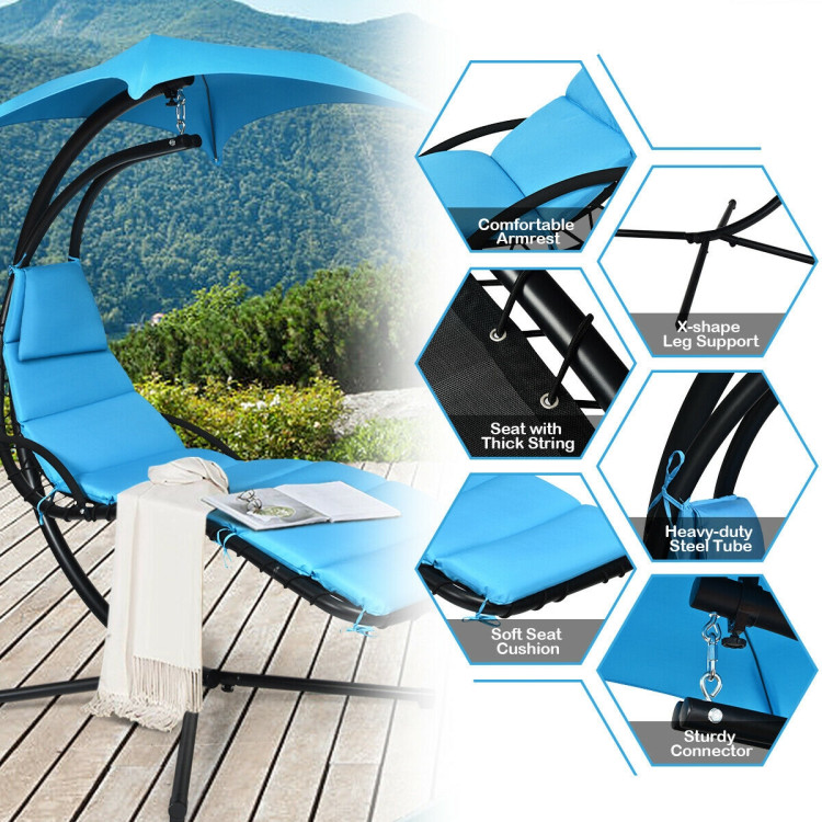 Hanging Stand Chaise Lounger Swing Chair with Pillow-BlueCostway Gallery View 12 of 12