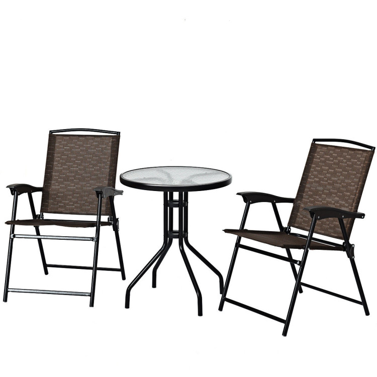3 Pieces Bistro Patio Garden Furniture Set of Round Table and Folding ChairsCostway Gallery View 9 of 13