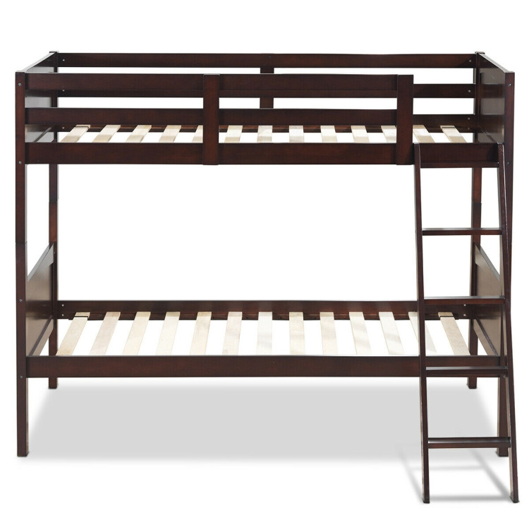 Twin Size Wooden Bunk Beds Convertible 2 Individual Beds-BrownCostway Gallery View 10 of 12