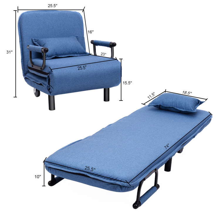 Convertible Folding Leisure Recliner Sofa Bed-BlueCostway Gallery View 5 of 15