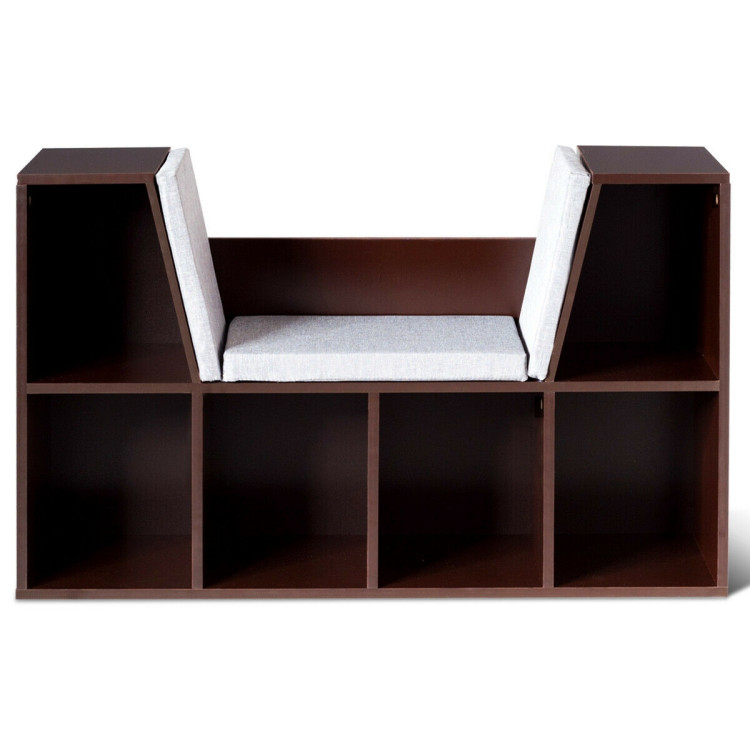 6-Cubby Kid Storage Bookcase Cushioned Reading Nook-BrownCostway Gallery View 10 of 13