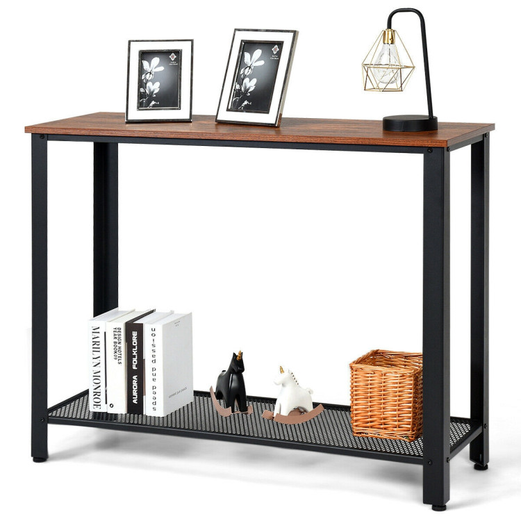 Metal Frame Wood  Console Sofa Table with Storage Shelf-BlackCostway Gallery View 9 of 12