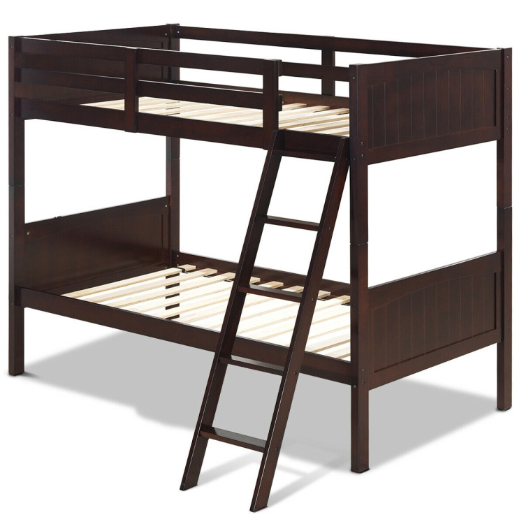 Twin Size Wooden Bunk Beds Convertible 2 Individual Beds-BrownCostway Gallery View 4 of 12