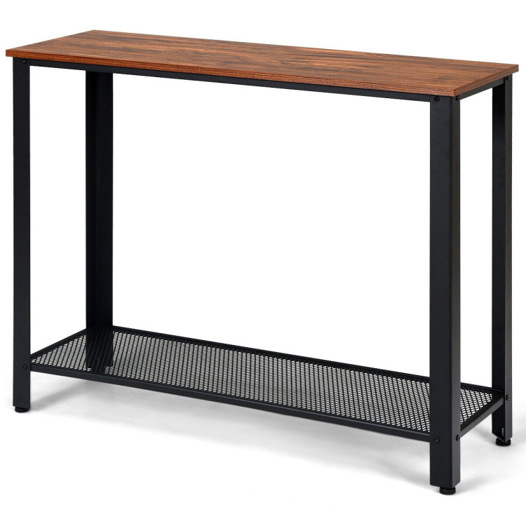 Metal Frame Wood  Console Sofa Table with Storage Shelf-BlackCostway Gallery View 10 of 12