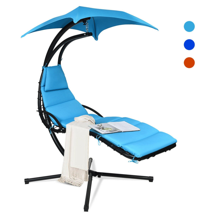 Hanging Stand Chaise Lounger Swing Chair with Pillow-BlueCostway Gallery View 4 of 12