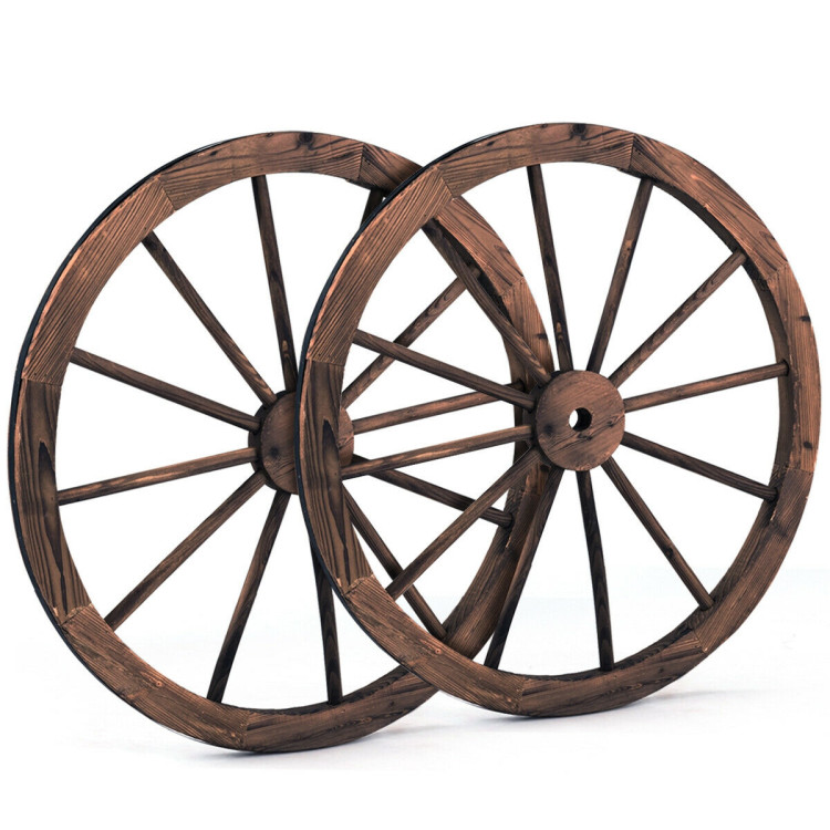 Set of 2 30-inch Decorative Vintage Wood Wagon WheelCostway Gallery View 1 of 12