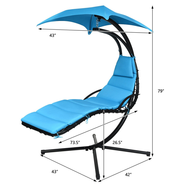 Hanging Stand Chaise Lounger Swing Chair with Pillow-BlueCostway Gallery View 5 of 12