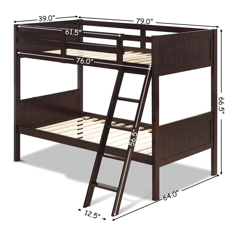 Twin Size Wooden Bunk Beds Convertible 2 Individual Beds-BrownCostway Gallery View 5 of 12