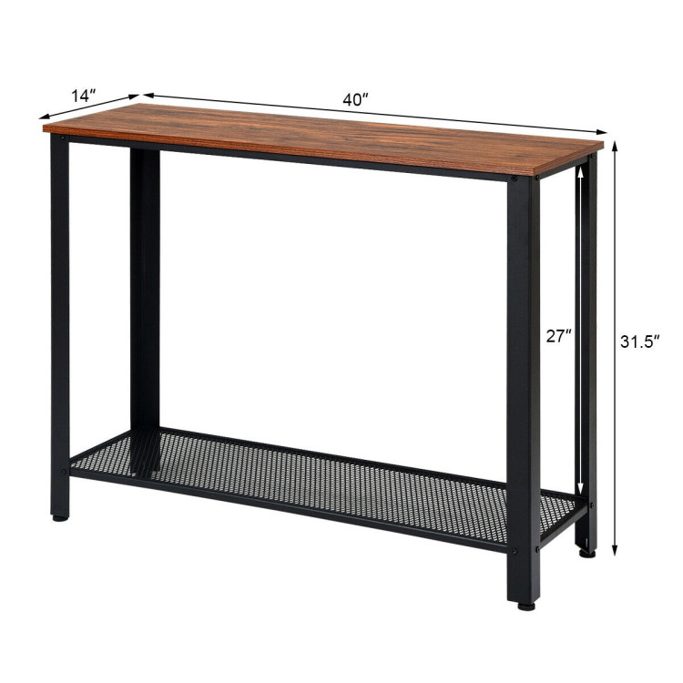 Metal Frame Wood  Console Sofa Table with Storage Shelf-BlackCostway Gallery View 4 of 12