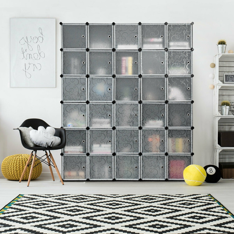 16-Cube Storage Organizer with 16 Doors and 2 Hanging Rods - Costway