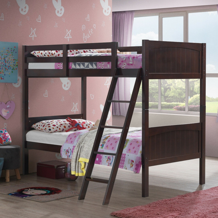 Twin Size Wooden Bunk Beds Convertible 2 Individual Beds-BrownCostway Gallery View 2 of 12