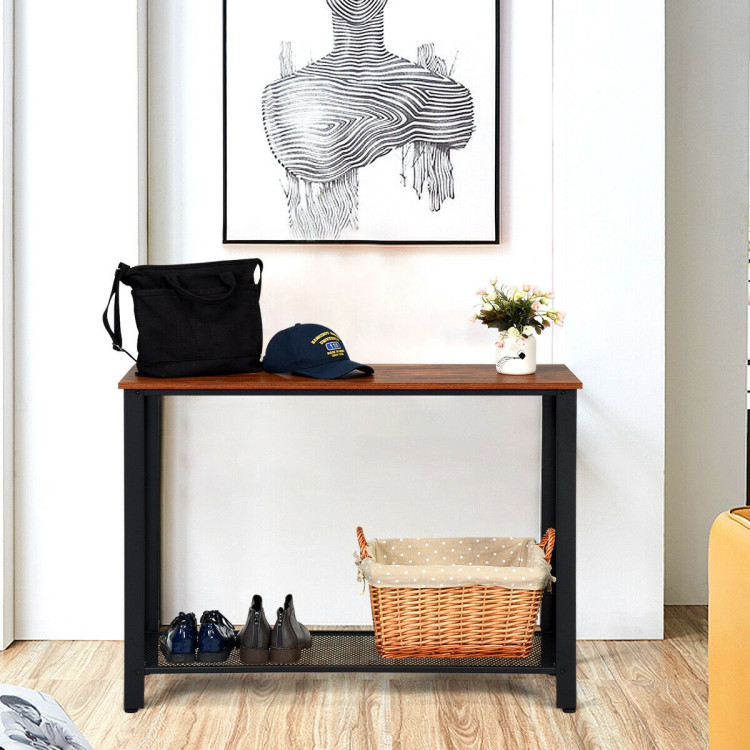 Metal Frame Wood  Console Sofa Table with Storage Shelf-BlackCostway Gallery View 1 of 12