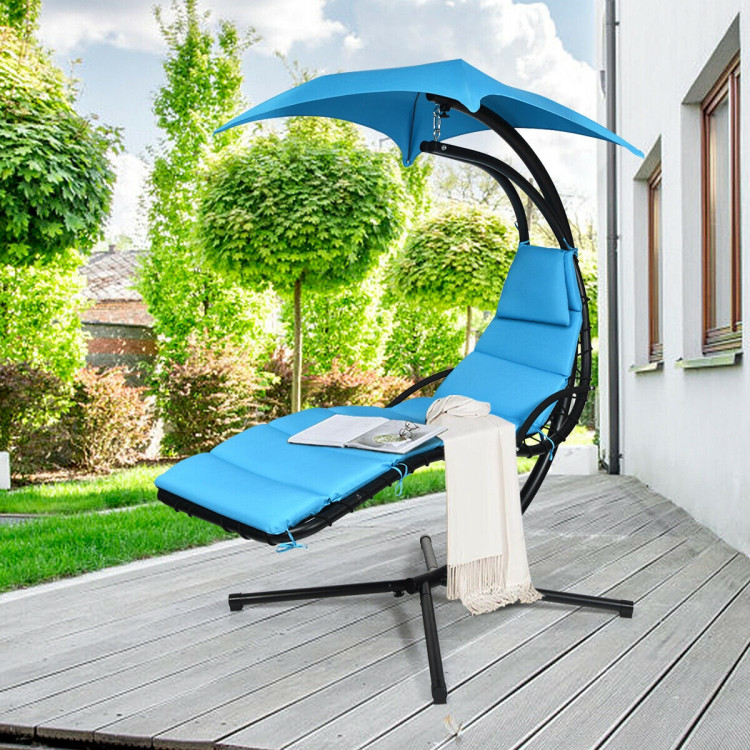 Hanging Stand Chaise Lounger Swing Chair with Pillow-BlueCostway Gallery View 8 of 12