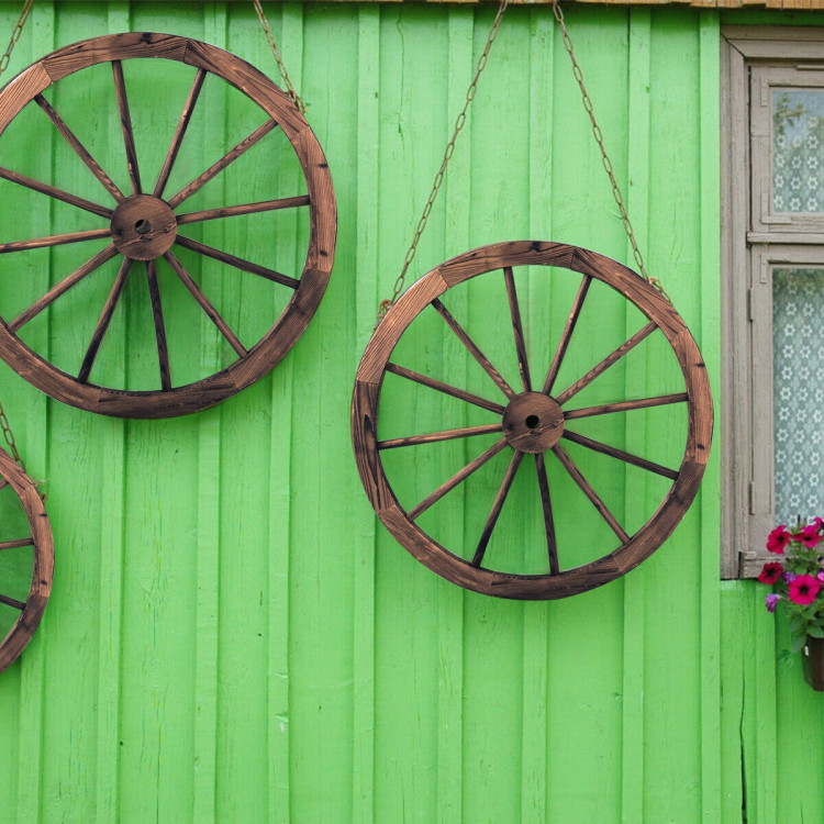 Set of 2 30-inch Decorative Vintage Wood Wagon WheelCostway Gallery View 8 of 12