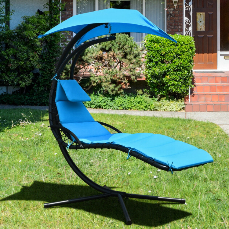 Hanging Stand Chaise Lounger Swing Chair with Pillow-BlueCostway Gallery View 7 of 12