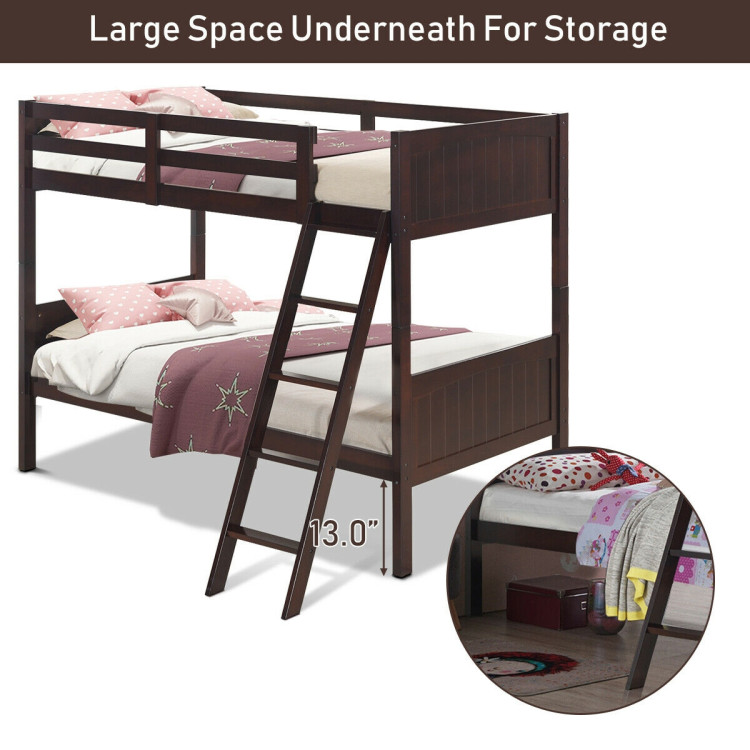 Twin Size Wooden Bunk Beds Convertible 2 Individual Beds-BrownCostway Gallery View 11 of 12