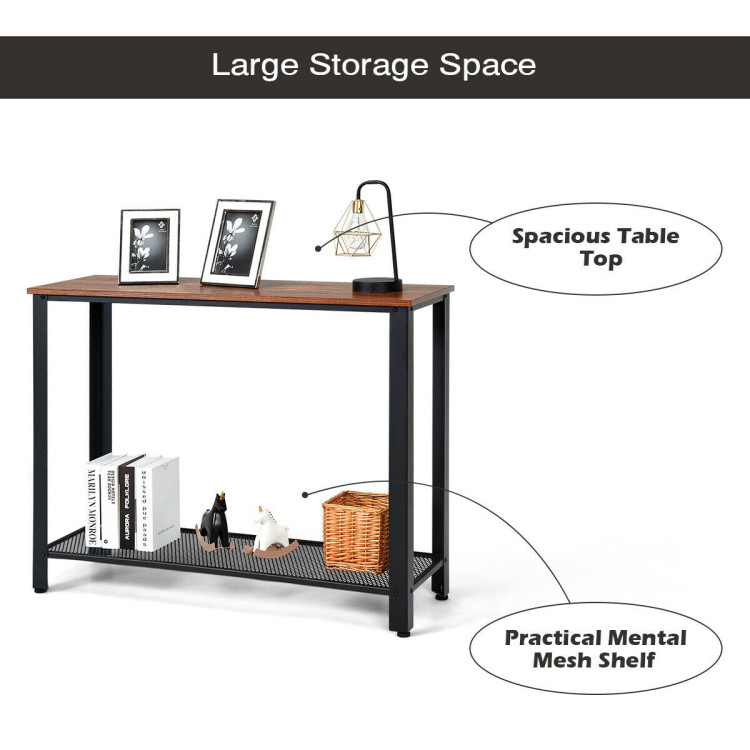 Metal Frame Wood  Console Sofa Table with Storage Shelf-BlackCostway Gallery View 12 of 12