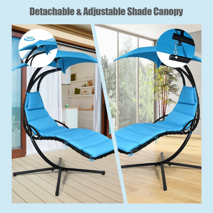 Hanging Stand Chaise Lounger Swing Chair with Pillow-BlueCostway Gallery View 11 of 12