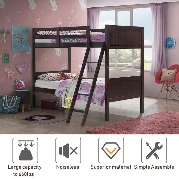 Twin Size Wooden Bunk Beds Convertible 2 Individual Beds-BrownCostway Gallery View 3 of 12