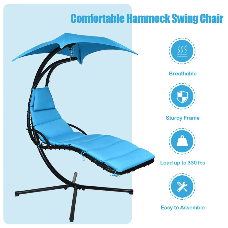 Hanging Stand Chaise Lounger Swing Chair with Pillow-BlueCostway Gallery View 6 of 12