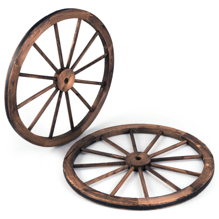 Set of 2 30-inch Decorative Vintage Wood Wagon WheelCostway Gallery View 9 of 12