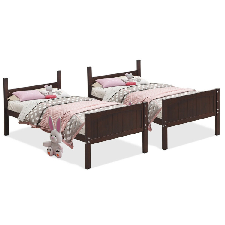 Twin Size Wooden Bunk Beds Convertible 2 Individual Beds-BrownCostway Gallery View 8 of 12