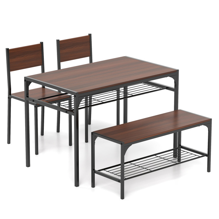 Industrial Style Rectangular Kitchen Table with Bench and Chairs - Gallery View 1 of 11