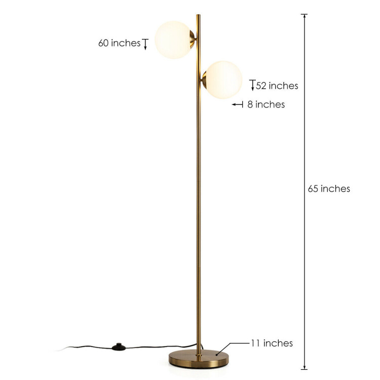 65 Inch LED Floor Lamp with 2 Light Bulbs and Foot Switch-GoldenCostway Gallery View 5 of 10
