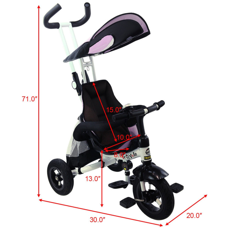 4-in-1 Detachable Learning Baby Tricycle Stroller w/ Canopy Bag-PinkCostway Gallery View 8 of 17