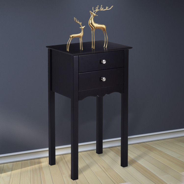 Side Table End Accent Table w/ 2 Drawers-BlackCostway Gallery View 9 of 12