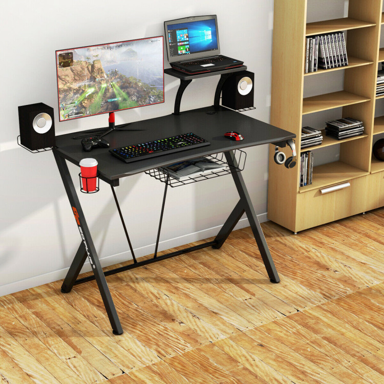 Multifunctional E-Sport Gaming Desk with Headset Hook and Cup HolderCostway Gallery View 2 of 14