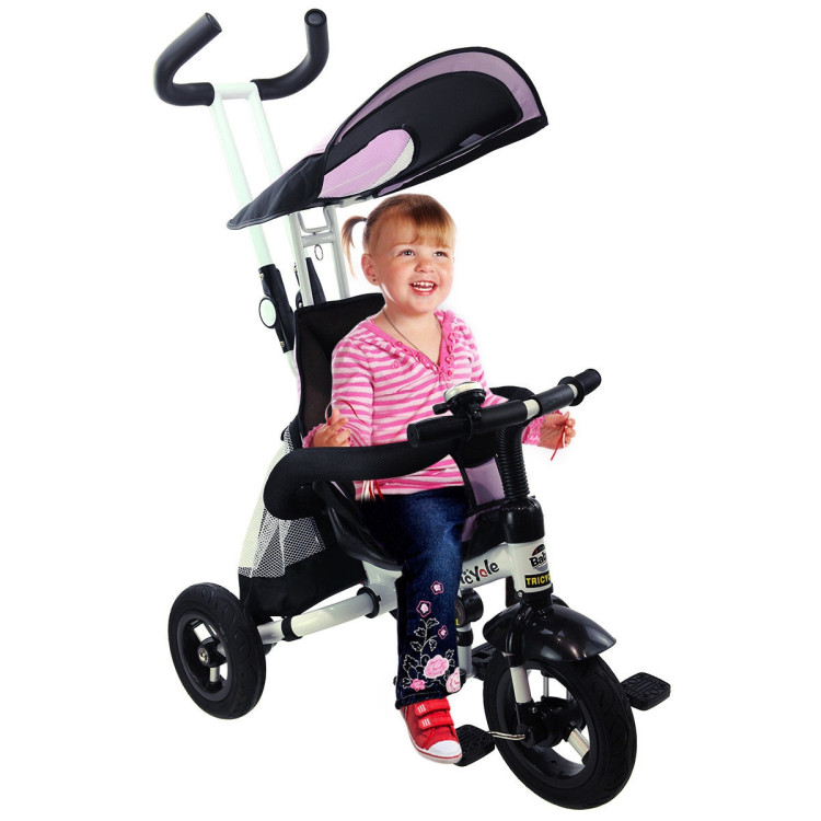 4-in-1 Detachable Learning Baby Tricycle Stroller w/ Canopy Bag-PinkCostway Gallery View 2 of 17