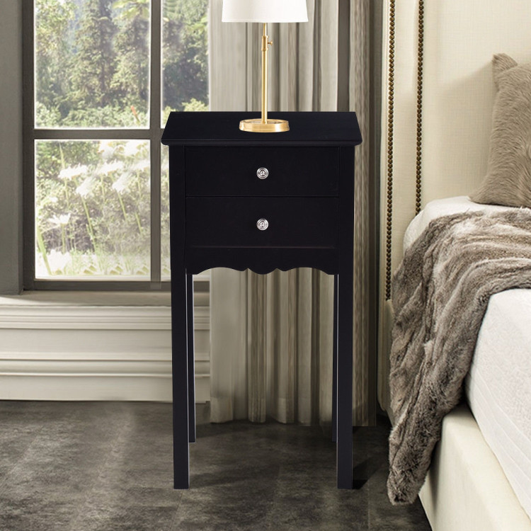 Side Table End Accent Table w/ 2 Drawers-BlackCostway Gallery View 2 of 12