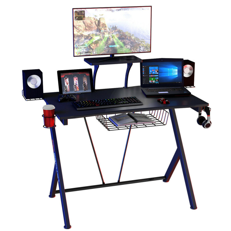 Multifunctional E-Sport Gaming Desk with Headset Hook and Cup HolderCostway Gallery View 11 of 14