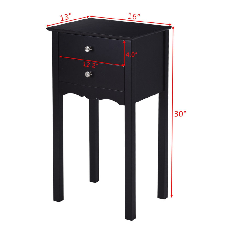 Side Table End Accent Table w/ 2 Drawers-BlackCostway Gallery View 5 of 12