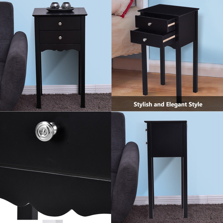 Side Table End Accent Table w/ 2 Drawers-BlackCostway Gallery View 12 of 12