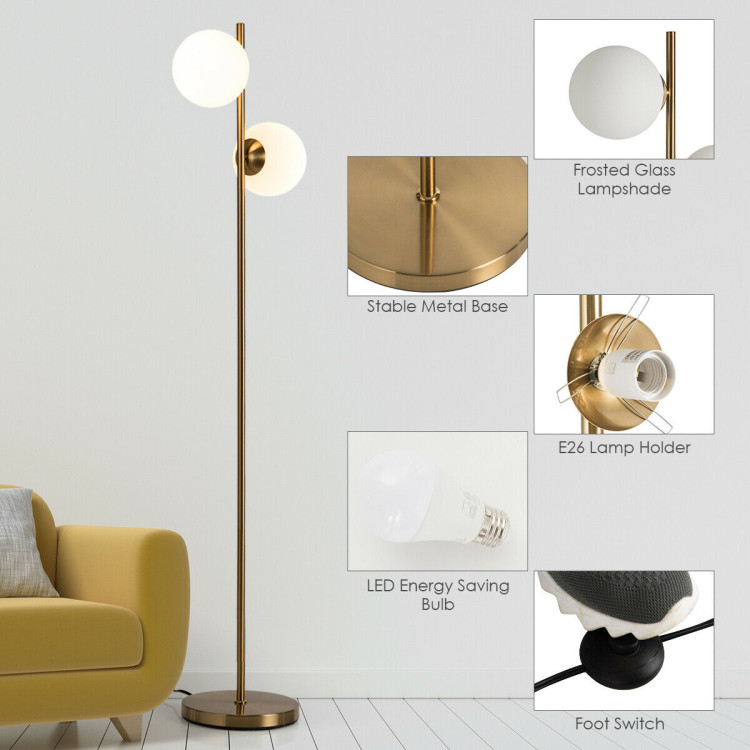 65 Inch LED Floor Lamp with 2 Light Bulbs and Foot Switch-GoldenCostway Gallery View 6 of 10