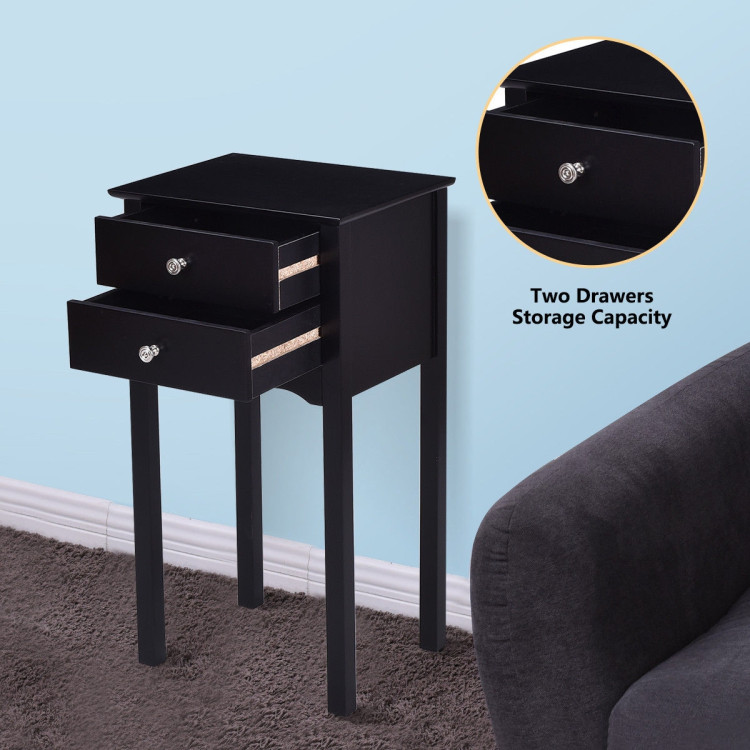 Side Table End Accent Table w/ 2 Drawers-BlackCostway Gallery View 3 of 12