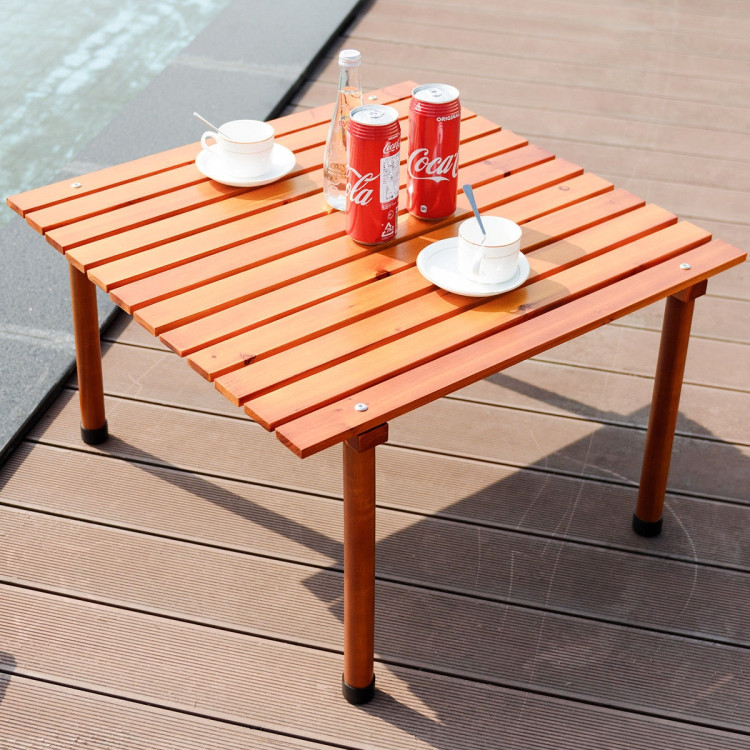 Folding Wooden Camping Roll Up Table with Carrying Bag for Picnics and Beach Costway Gallery View 7 of 12
