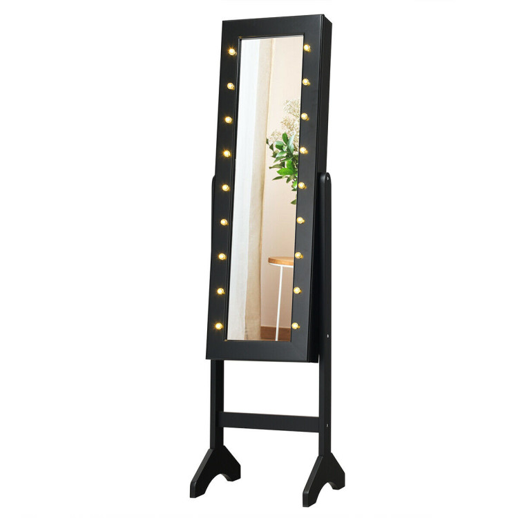 Mirrored Jewelry Cabinet Armoire Organizer w/ LED lights-BlackCostway Gallery View 4 of 11