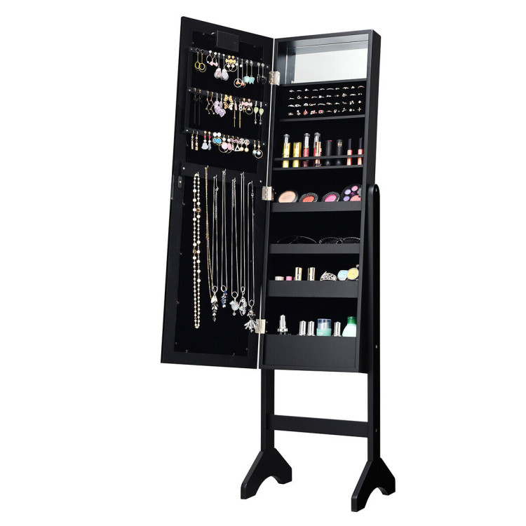 Mirrored Jewelry Cabinet Armoire Organizer w/ LED lights-BlackCostway Gallery View 11 of 11
