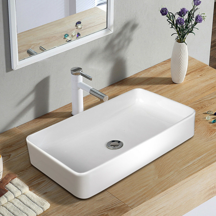 24 x 14 Inch Rectangle Bathroom Vessel Sink with Pop-up DrainCostway Gallery View 7 of 10