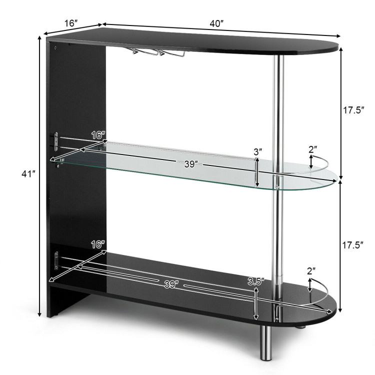 2-holder Bar Table with Tempered Glass ShelfCostway Gallery View 4 of 10