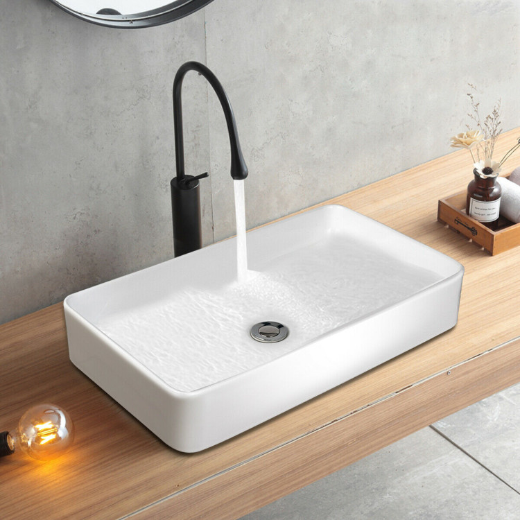 24 x 14 Inch Rectangle Bathroom Vessel Sink with Pop-up DrainCostway Gallery View 2 of 10
